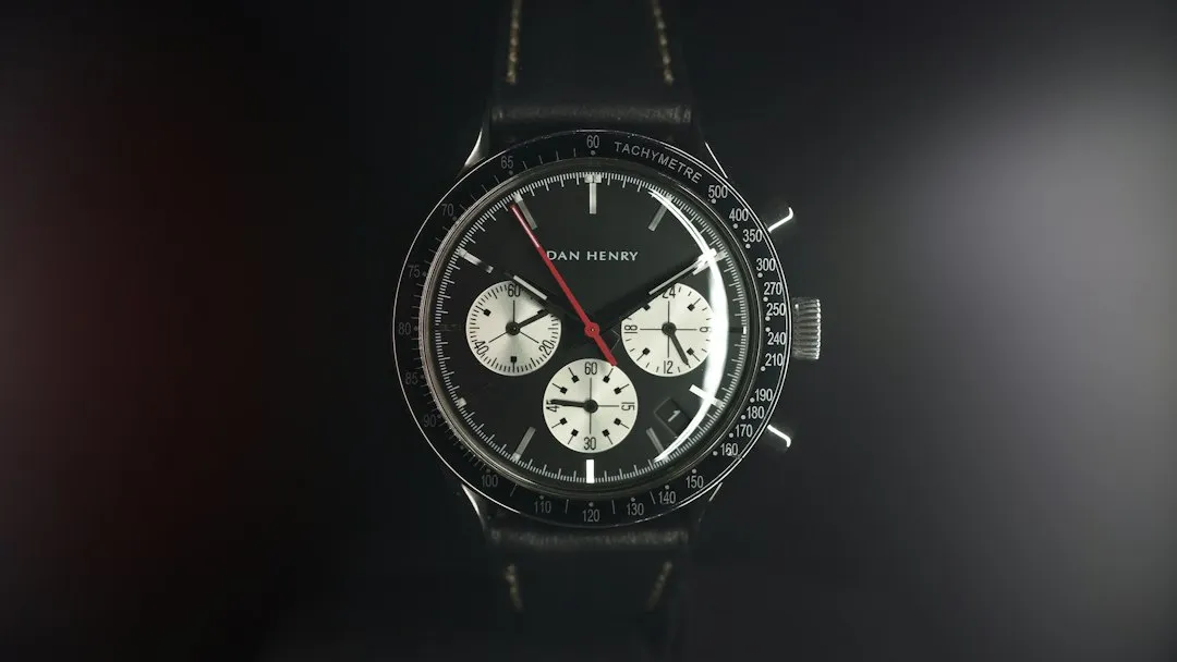 A Hanhart chronograph watch face featuring a visible tachymeter scale on the outer bezel.